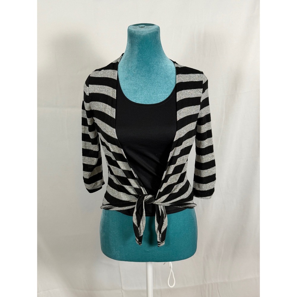 BY & BY GIRL FAUX TWO-PIECE METALLIC STRIPED TOP